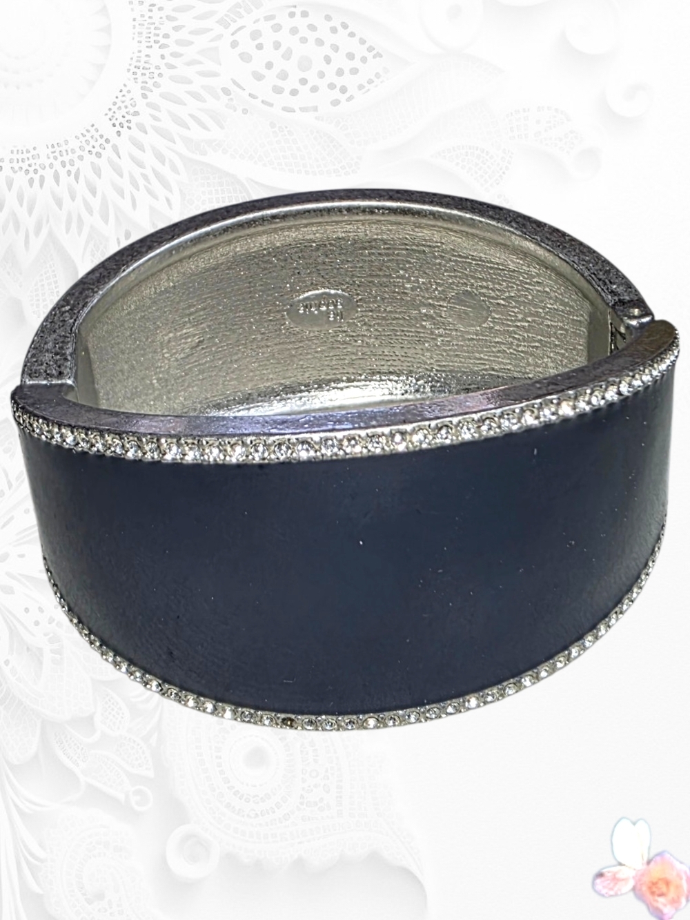Lia Sophia Wide Enamel Cuff Bracelet Rhinestone Trim Hinge